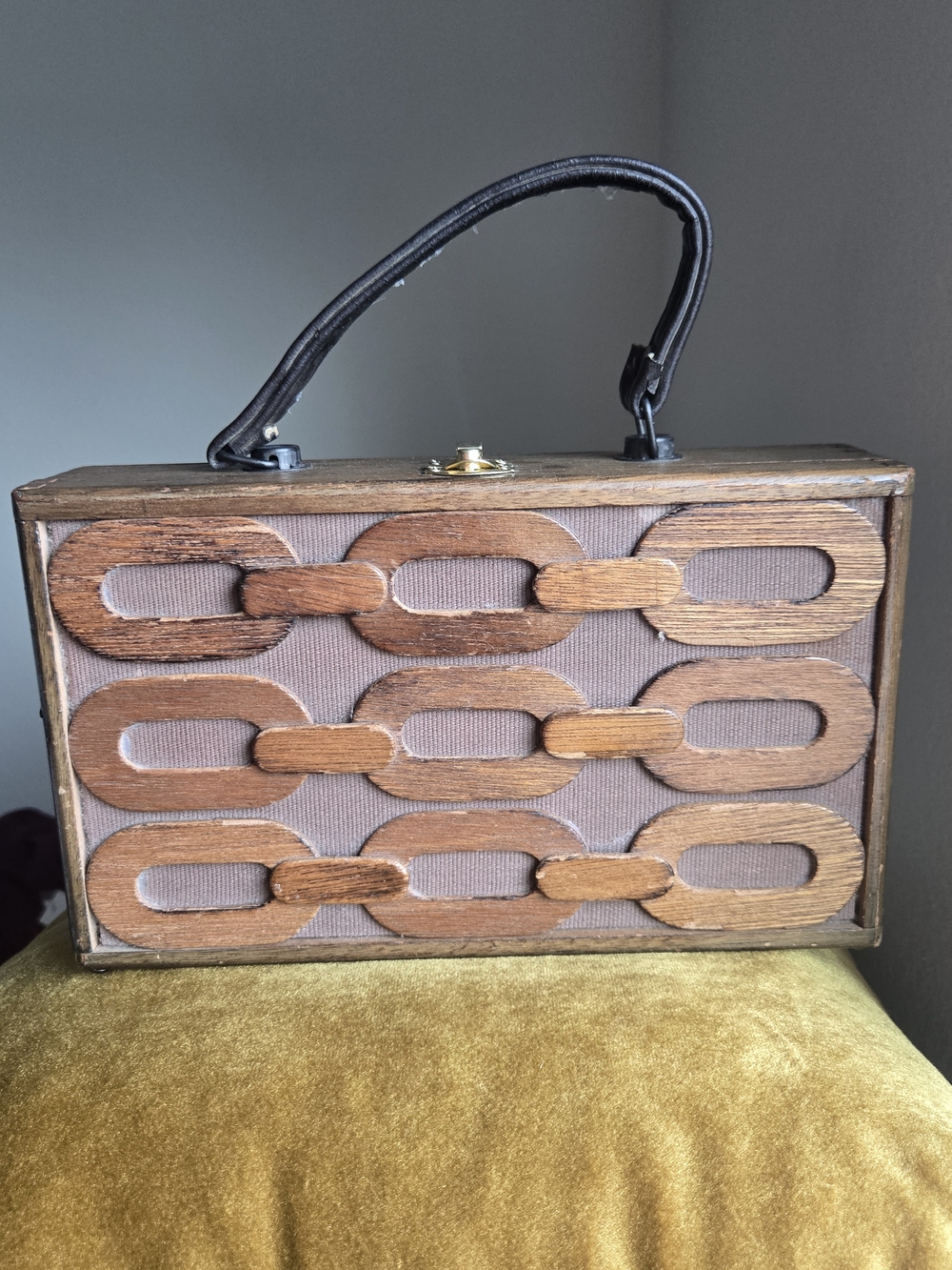 Vintage Gaymode Made in Japan Wood Box Purse Mod Geometric Handbag